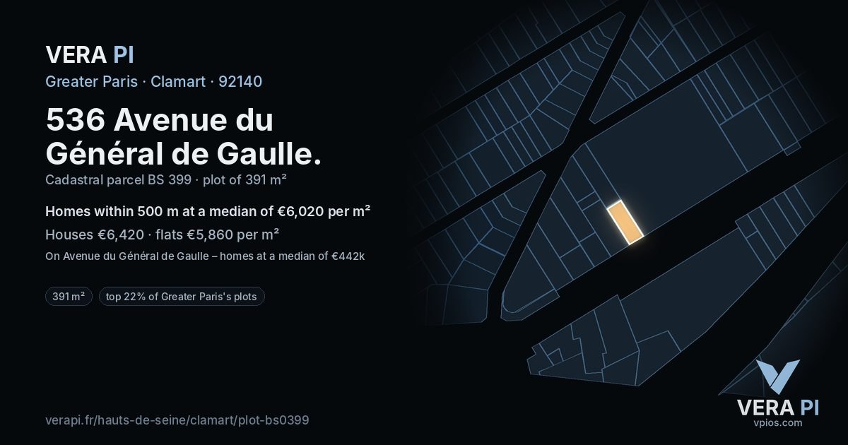536 Avenue du Général de Gaulle, Clamart at night – the plot lit, the parcels around coloured by the prices near them