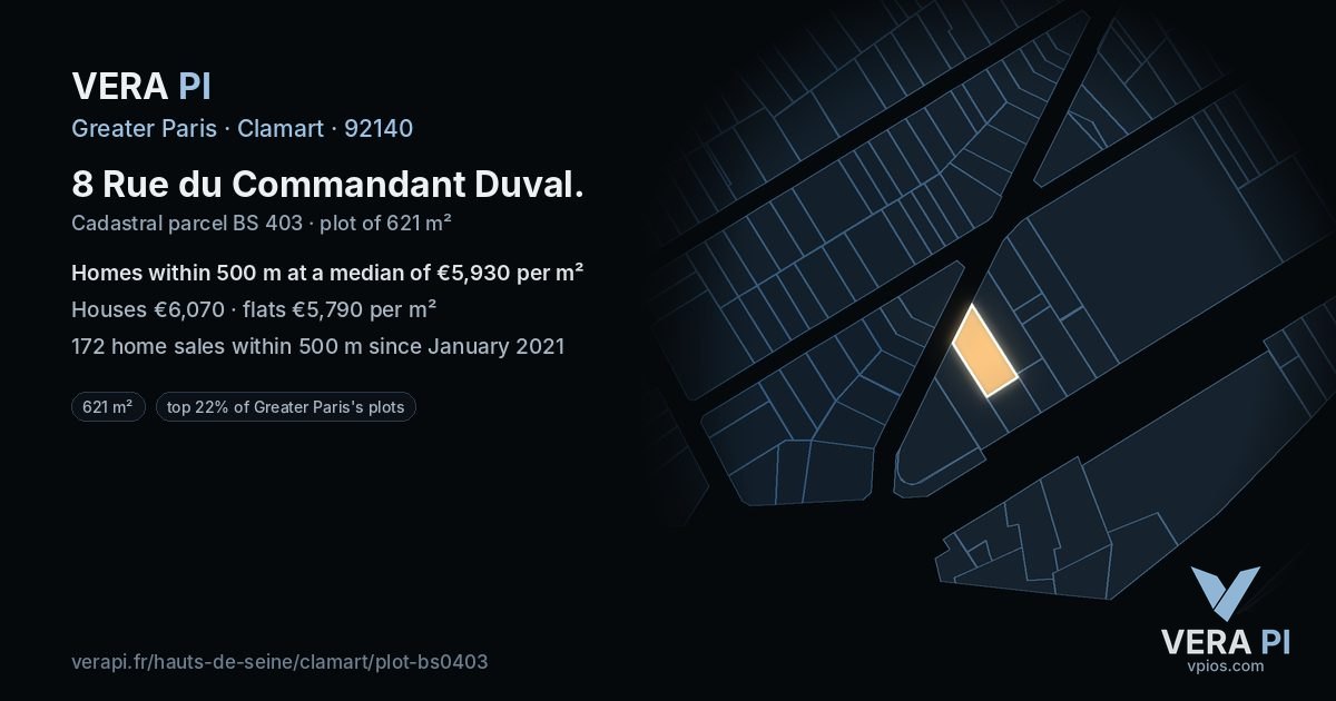 8 Rue du Commandant Duval, Clamart at night – the plot lit, the parcels around coloured by the prices near them