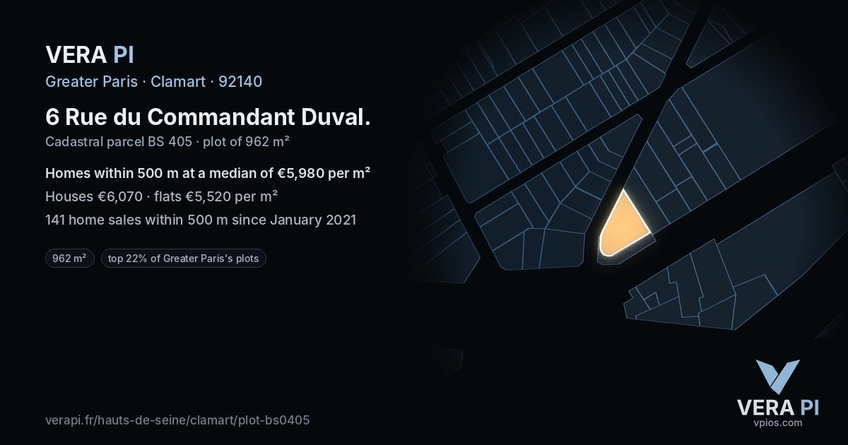 6 Rue du Commandant Duval, Clamart at night – the plot lit, the parcels around coloured by the prices near them