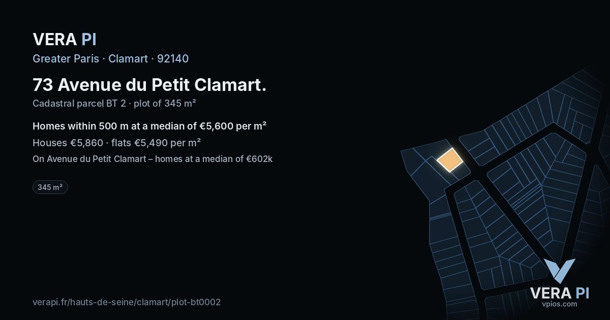 73 Avenue du Petit Clamart, Clamart at night – the plot lit, the parcels around coloured by the prices near them