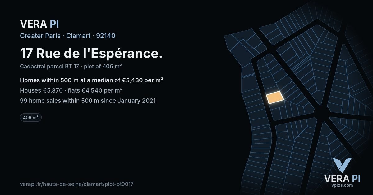 17 Rue de l'Espérance, Clamart at night – the plot lit, the parcels around coloured by the prices near them