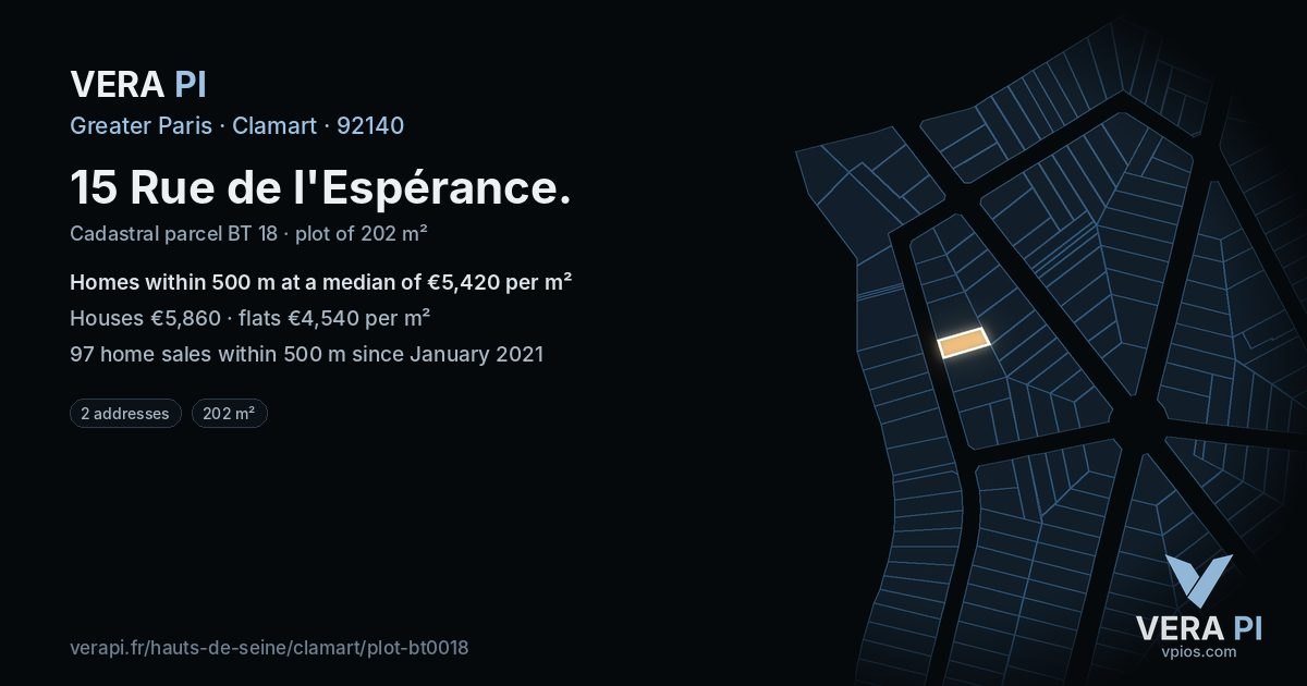15 Rue de l'Espérance, Clamart at night – the plot lit, the parcels around coloured by the prices near them
