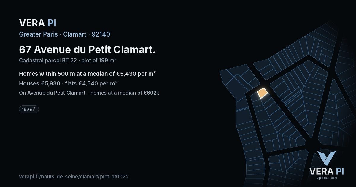 67 Avenue du Petit Clamart, Clamart at night – the plot lit, the parcels around coloured by the prices near them