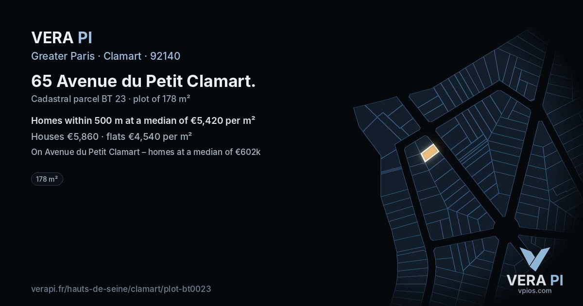 65 Avenue du Petit Clamart, Clamart at night – the plot lit, the parcels around coloured by the prices near them
