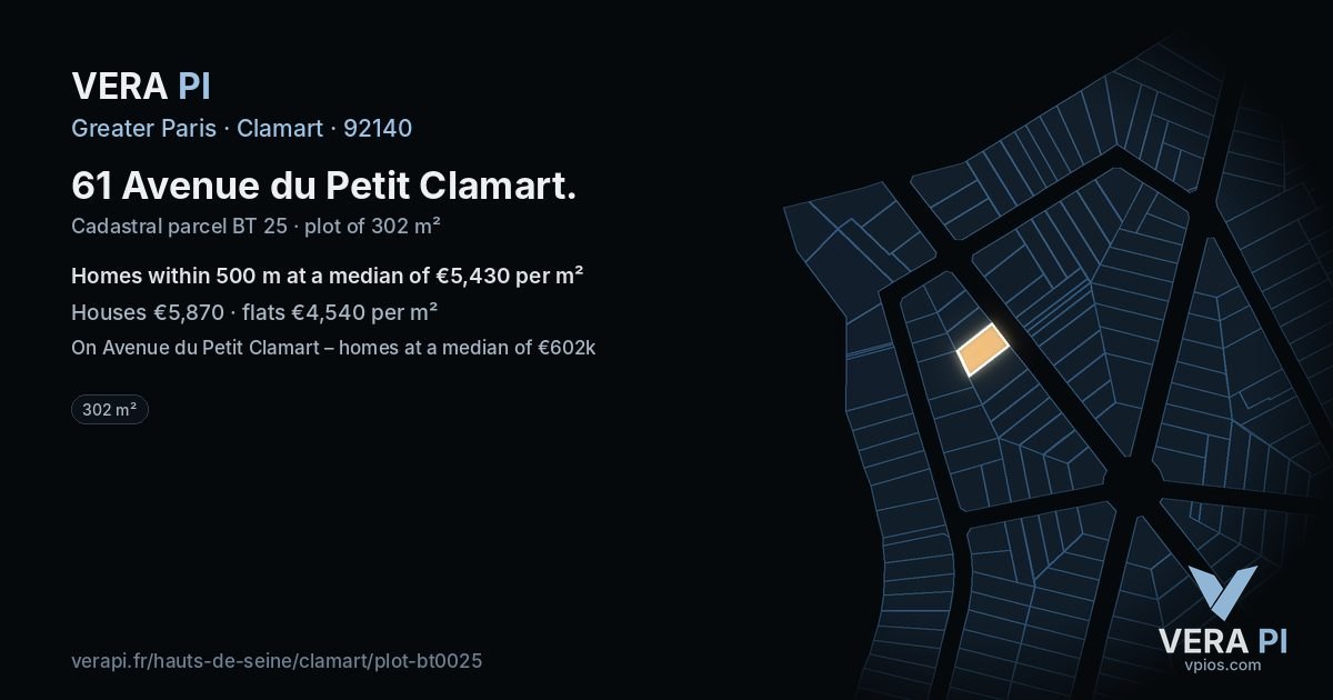 61 Avenue du Petit Clamart, Clamart at night – the plot lit, the parcels around coloured by the prices near them