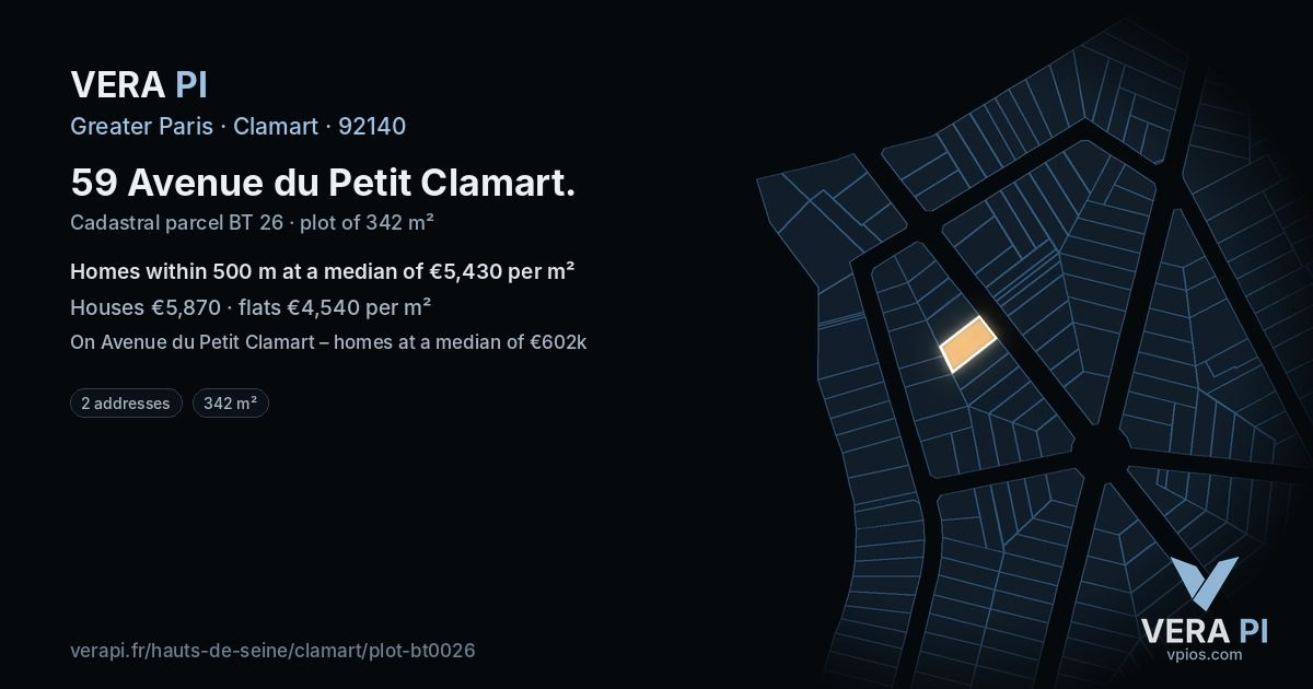 59 Avenue du Petit Clamart, Clamart at night – the plot lit, the parcels around coloured by the prices near them