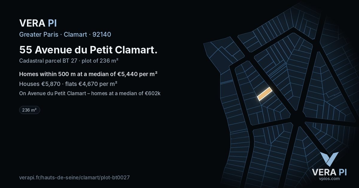 55 Avenue du Petit Clamart, Clamart at night – the plot lit, the parcels around coloured by the prices near them