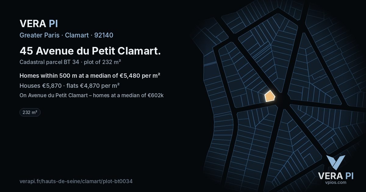 45 Avenue du Petit Clamart, Clamart at night – the plot lit, the parcels around coloured by the prices near them