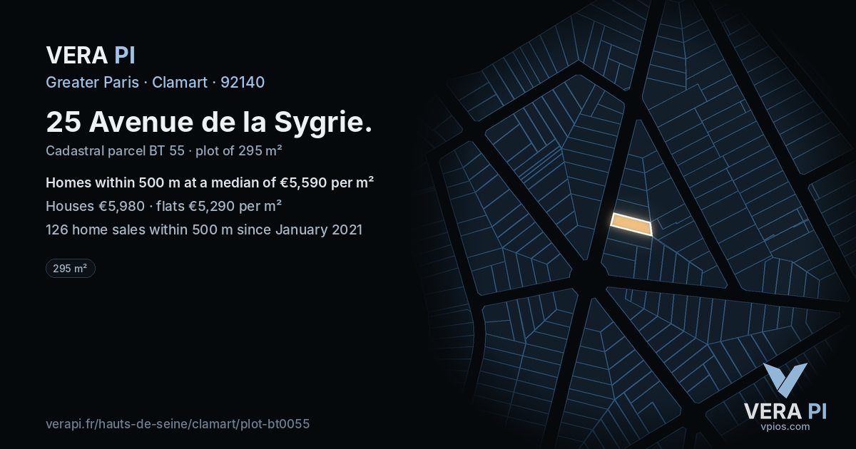 25 Avenue de la Sygrie, Clamart at night – the plot lit, the parcels around coloured by the prices near them