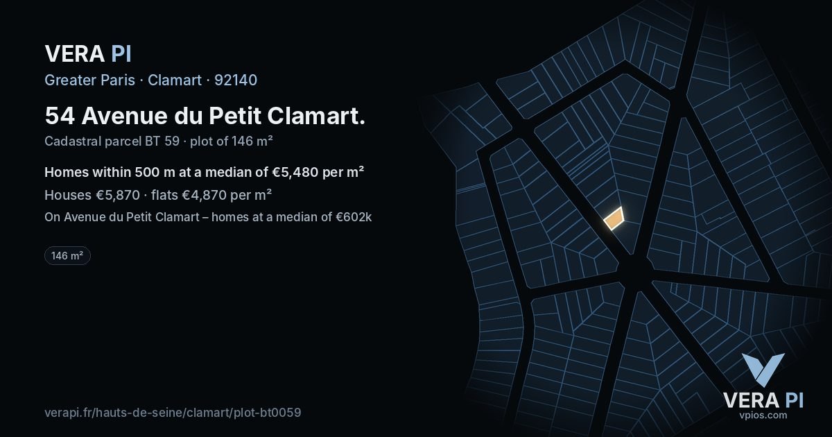 54 Avenue du Petit Clamart, Clamart at night – the plot lit, the parcels around coloured by the prices near them