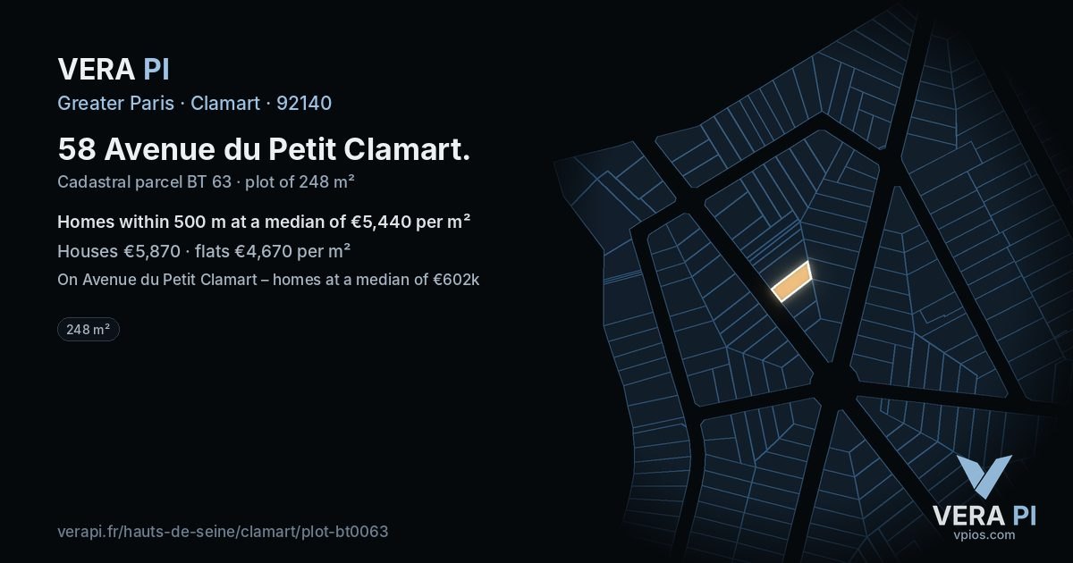 58 Avenue du Petit Clamart, Clamart at night – the plot lit, the parcels around coloured by the prices near them