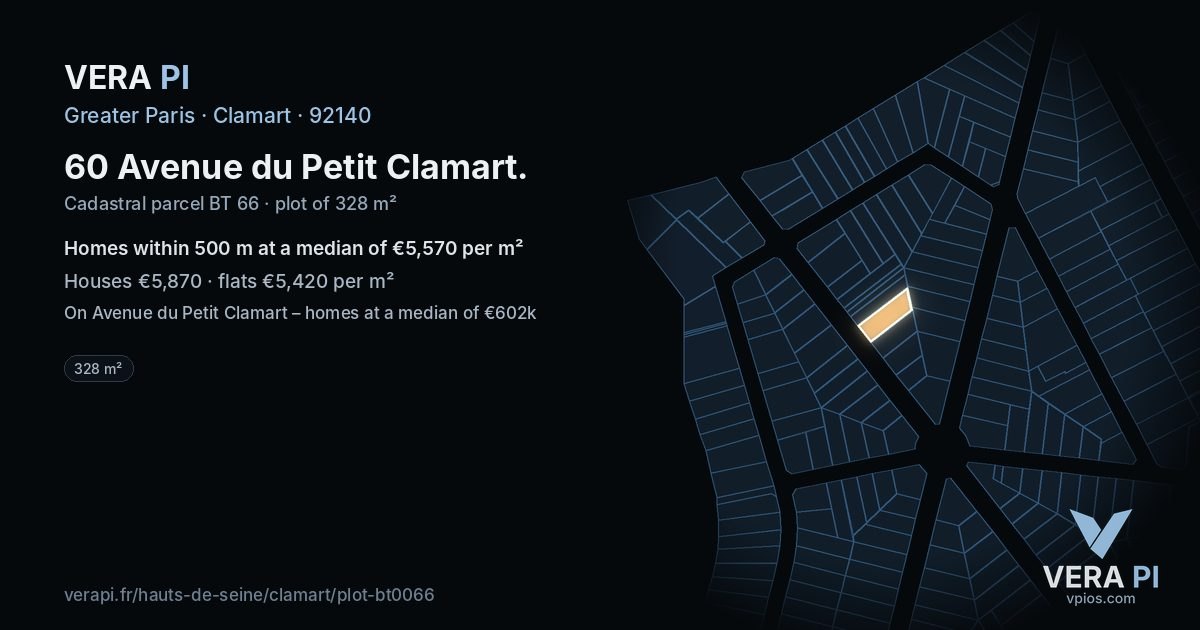 60 Avenue du Petit Clamart, Clamart at night – the plot lit, the parcels around coloured by the prices near them