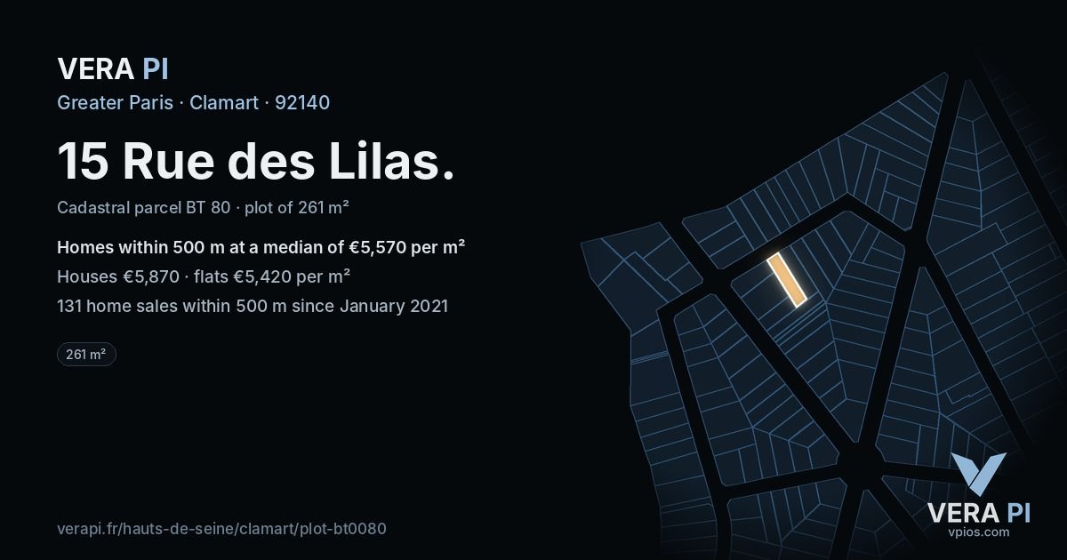 15 Rue des Lilas, Clamart at night – the plot lit, the parcels around coloured by the prices near them