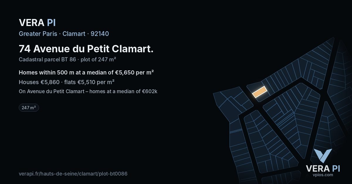 74 Avenue du Petit Clamart, Clamart at night – the plot lit, the parcels around coloured by the prices near them