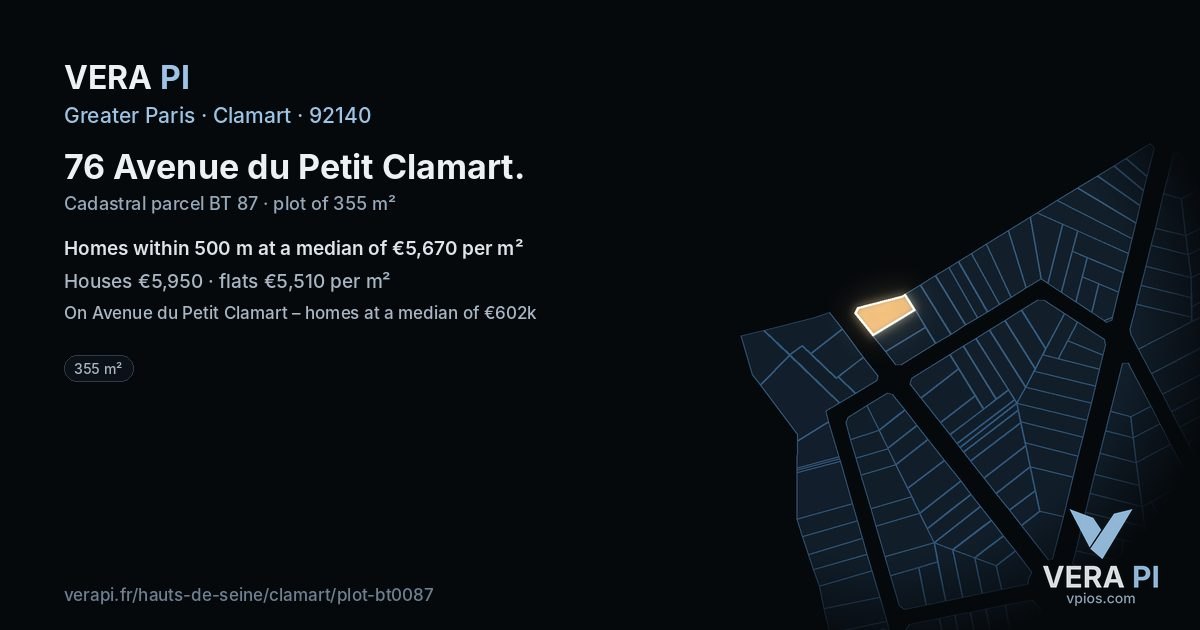 76 Avenue du Petit Clamart, Clamart at night – the plot lit, the parcels around coloured by the prices near them