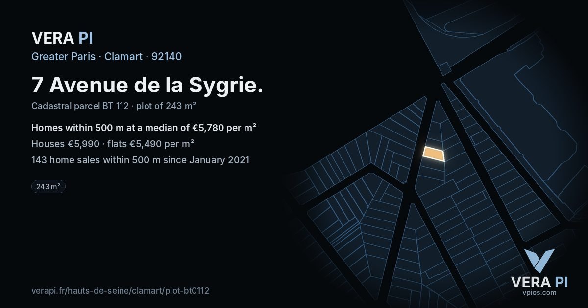 7 Avenue de la Sygrie, Clamart at night – the plot lit, the parcels around coloured by the prices near them