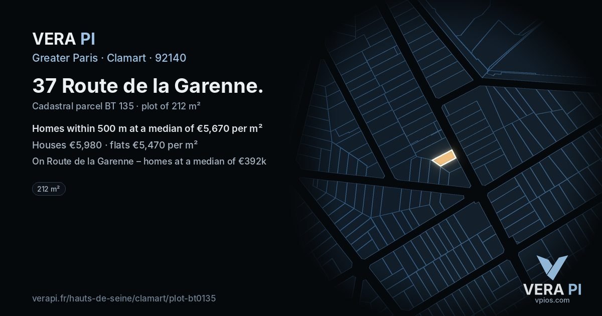 37 Route de la Garenne, Clamart at night – the plot lit, the parcels around coloured by the prices near them