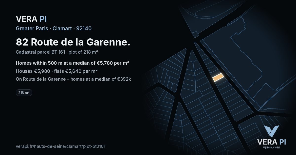82 Route de la Garenne, Clamart at night – the plot lit, the parcels around coloured by the prices near them