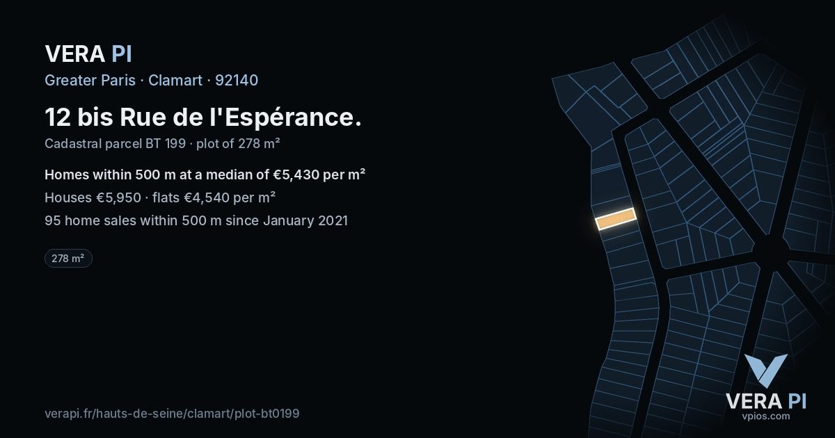 12 bis Rue de l'Espérance, Clamart at night – the plot lit, the parcels around coloured by the prices near them