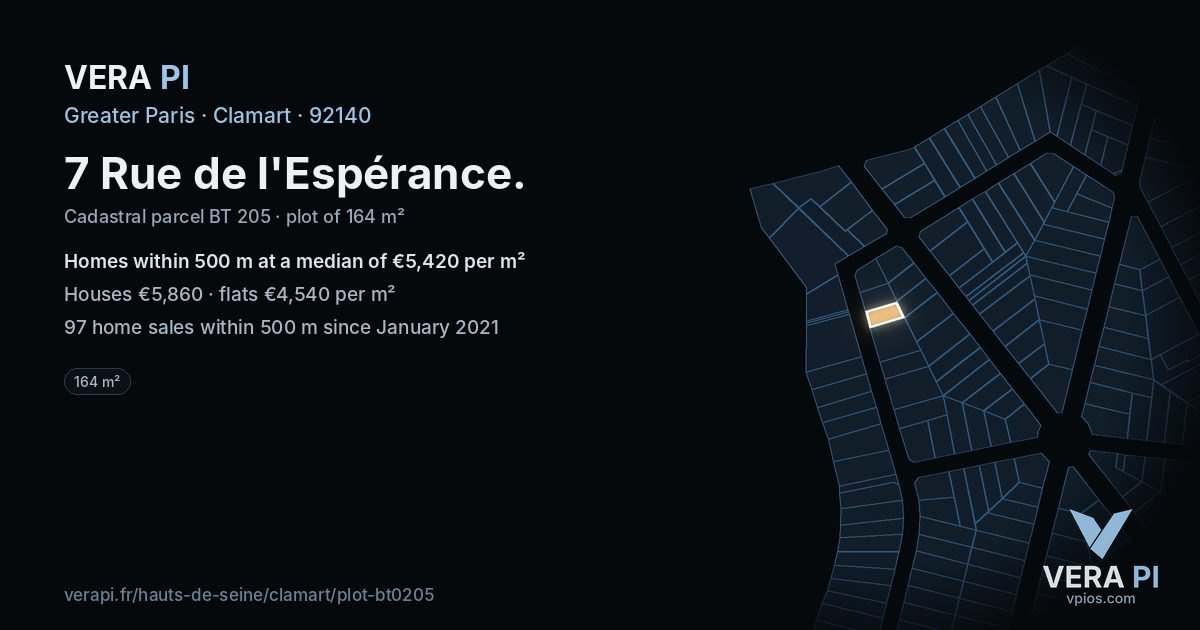 7 Rue de l'Espérance, Clamart at night – the plot lit, the parcels around coloured by the prices near them
