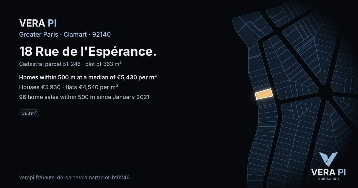 18 Rue de l'Espérance, Clamart at night – the plot lit, the parcels around coloured by the prices near them