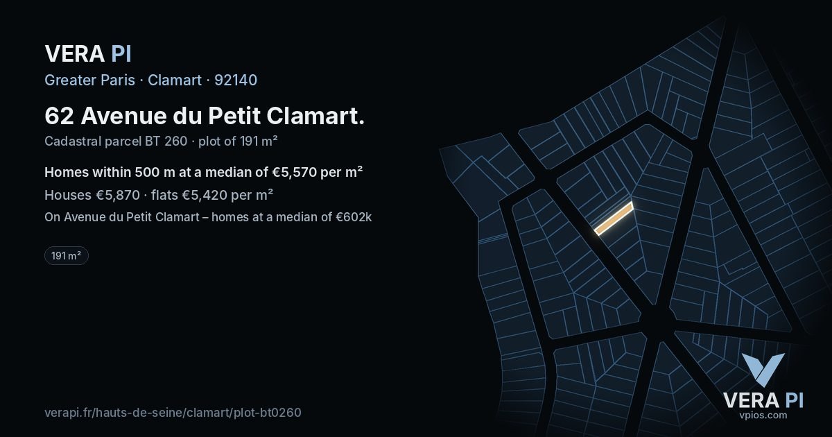 62 Avenue du Petit Clamart, Clamart at night – the plot lit, the parcels around coloured by the prices near them