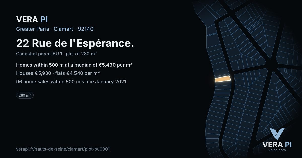 22 Rue de l'Espérance, Clamart at night – the plot lit, the parcels around coloured by the prices near them