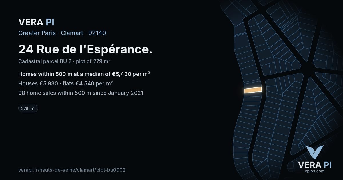 24 Rue de l'Espérance, Clamart at night – the plot lit, the parcels around coloured by the prices near them