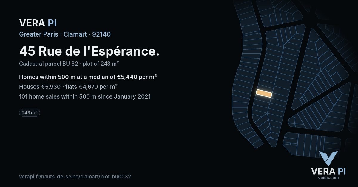 45 Rue de l'Espérance, Clamart at night – the plot lit, the parcels around coloured by the prices near them