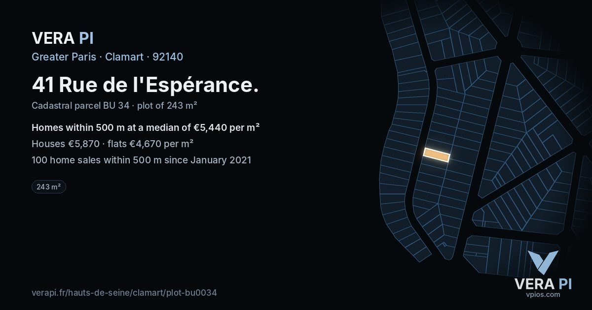 41 Rue de l'Espérance, Clamart at night – the plot lit, the parcels around coloured by the prices near them