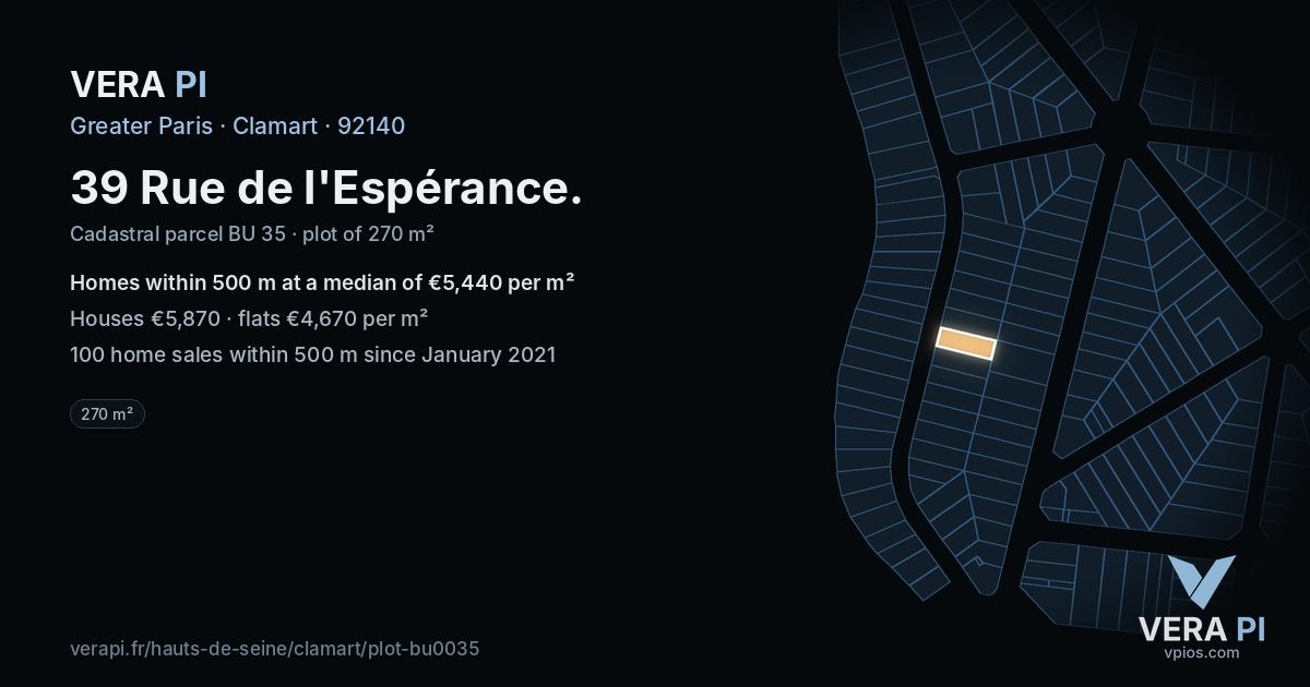 39 Rue de l'Espérance, Clamart at night – the plot lit, the parcels around coloured by the prices near them