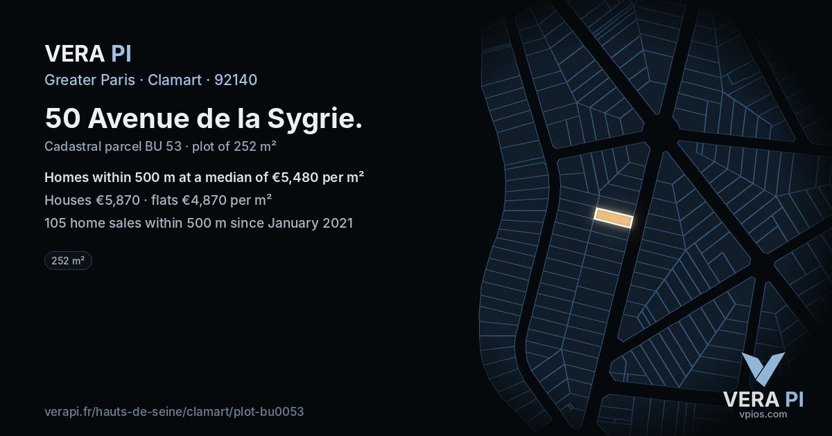 50 Avenue de la Sygrie, Clamart at night – the plot lit, the parcels around coloured by the prices near them