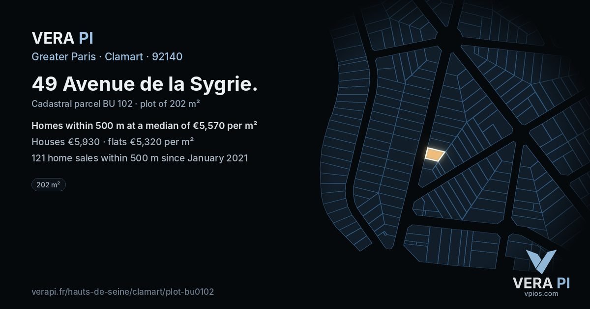 49 Avenue de la Sygrie, Clamart at night – the plot lit, the parcels around coloured by the prices near them