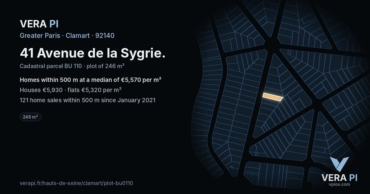 41 Avenue de la Sygrie, Clamart at night – the plot lit, the parcels around coloured by the prices near them