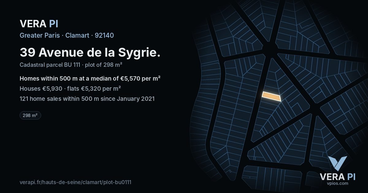 39 Avenue de la Sygrie, Clamart at night – the plot lit, the parcels around coloured by the prices near them