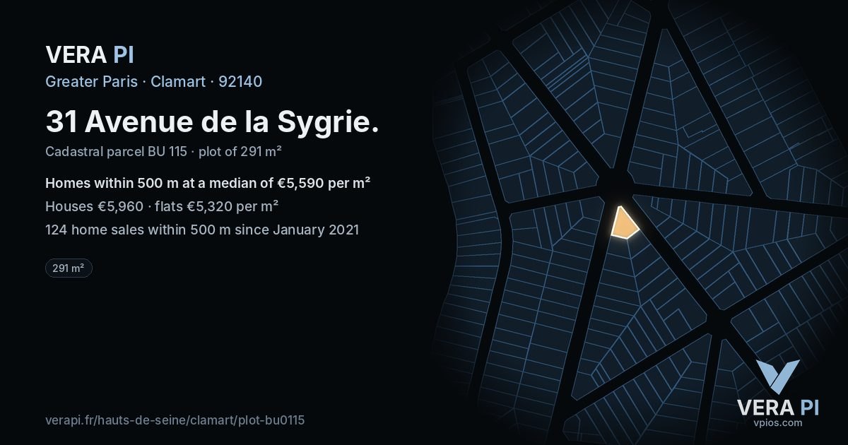 31 Avenue de la Sygrie, Clamart at night – the plot lit, the parcels around coloured by the prices near them