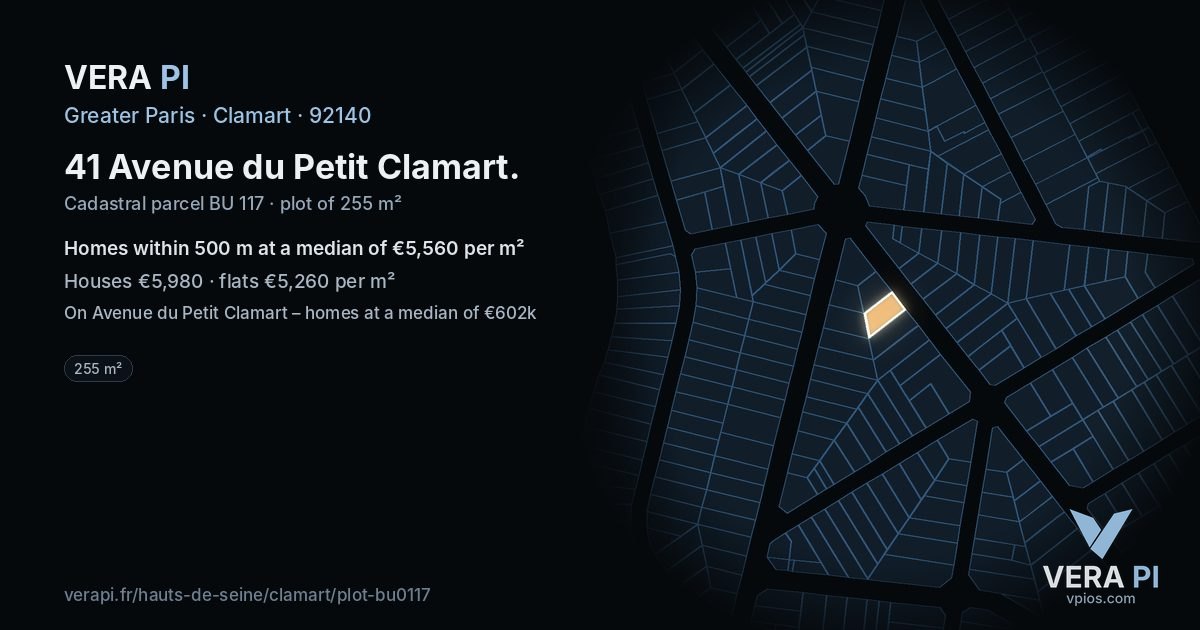 41 Avenue du Petit Clamart, Clamart at night – the plot lit, the parcels around coloured by the prices near them