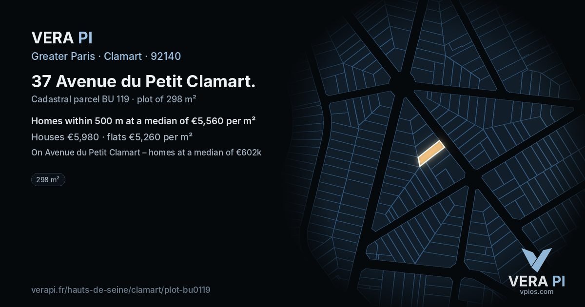 37 Avenue du Petit Clamart, Clamart at night – the plot lit, the parcels around coloured by the prices near them
