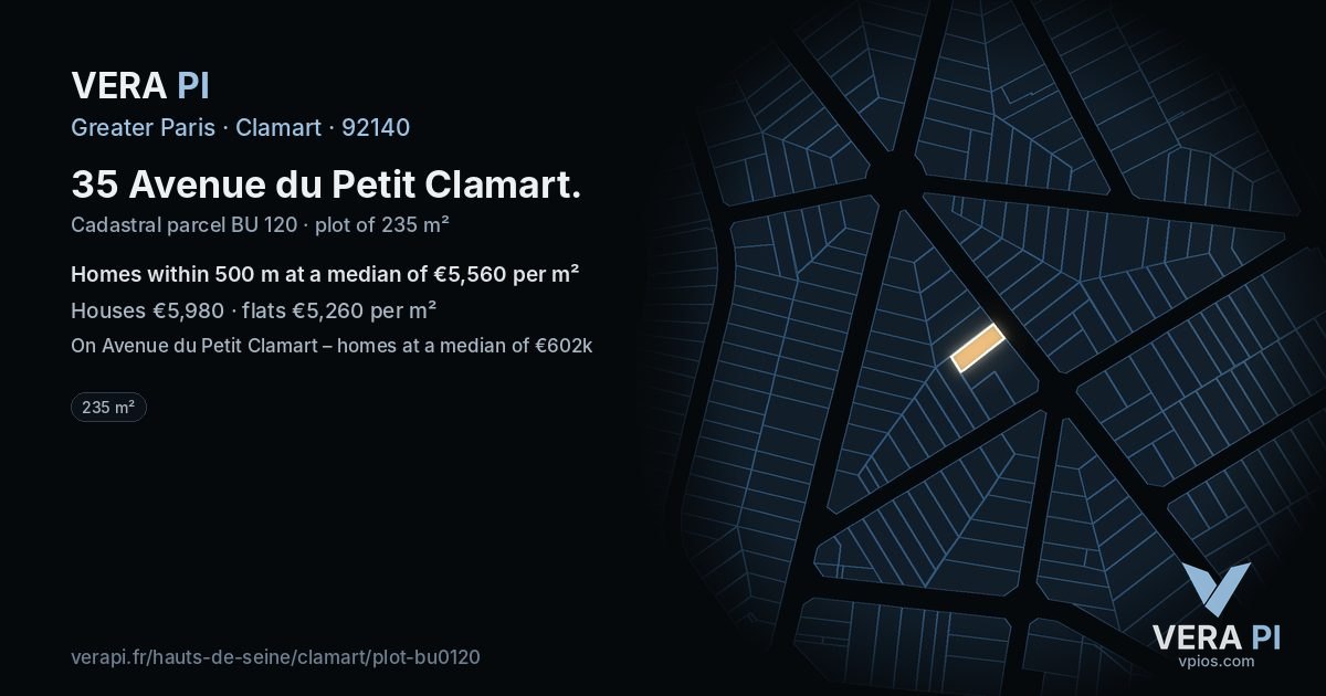 35 Avenue du Petit Clamart, Clamart at night – the plot lit, the parcels around coloured by the prices near them