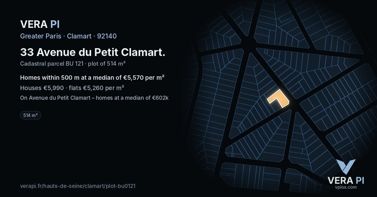 33 Avenue du Petit Clamart, Clamart at night – the plot lit, the parcels around coloured by the prices near them