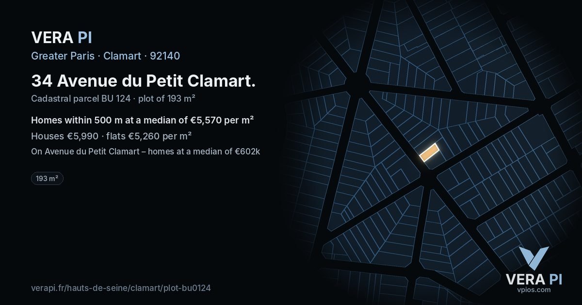34 Avenue du Petit Clamart, Clamart at night – the plot lit, the parcels around coloured by the prices near them