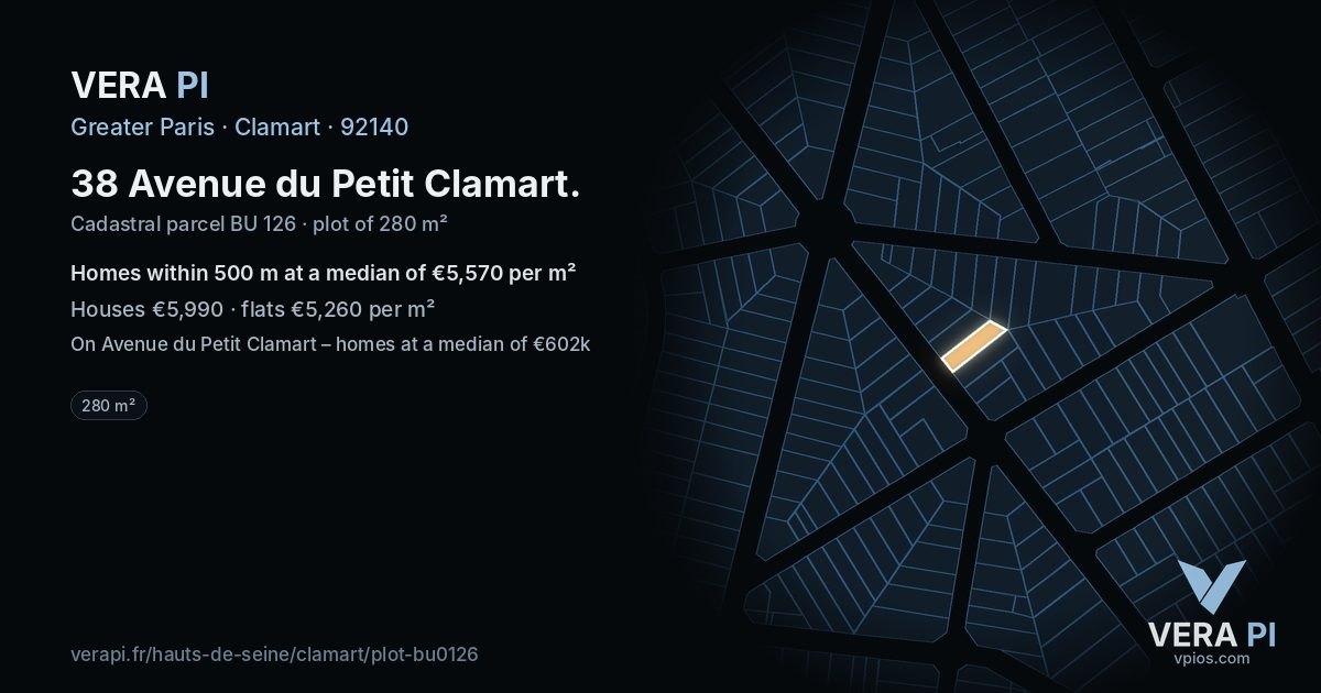 38 Avenue du Petit Clamart, Clamart at night – the plot lit, the parcels around coloured by the prices near them