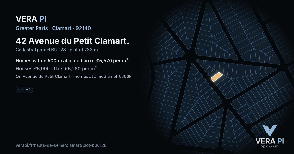 42 Avenue du Petit Clamart, Clamart at night – the plot lit, the parcels around coloured by the prices near them