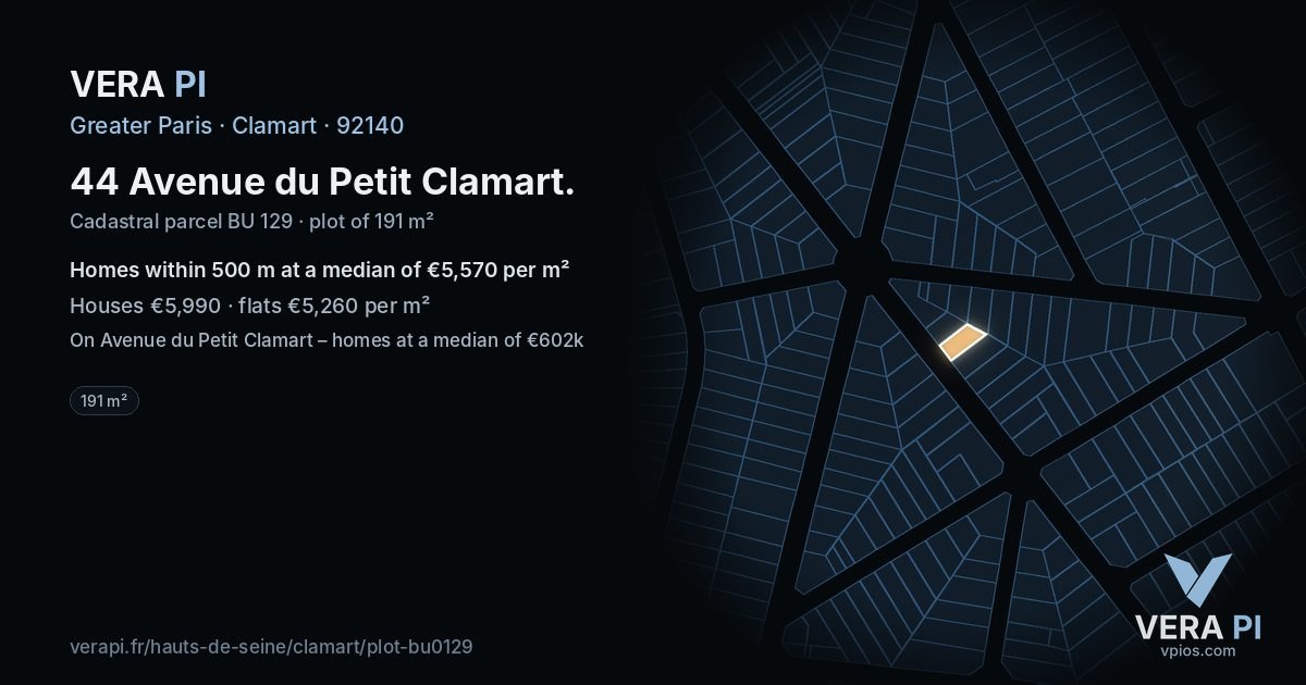 44 Avenue du Petit Clamart, Clamart at night – the plot lit, the parcels around coloured by the prices near them