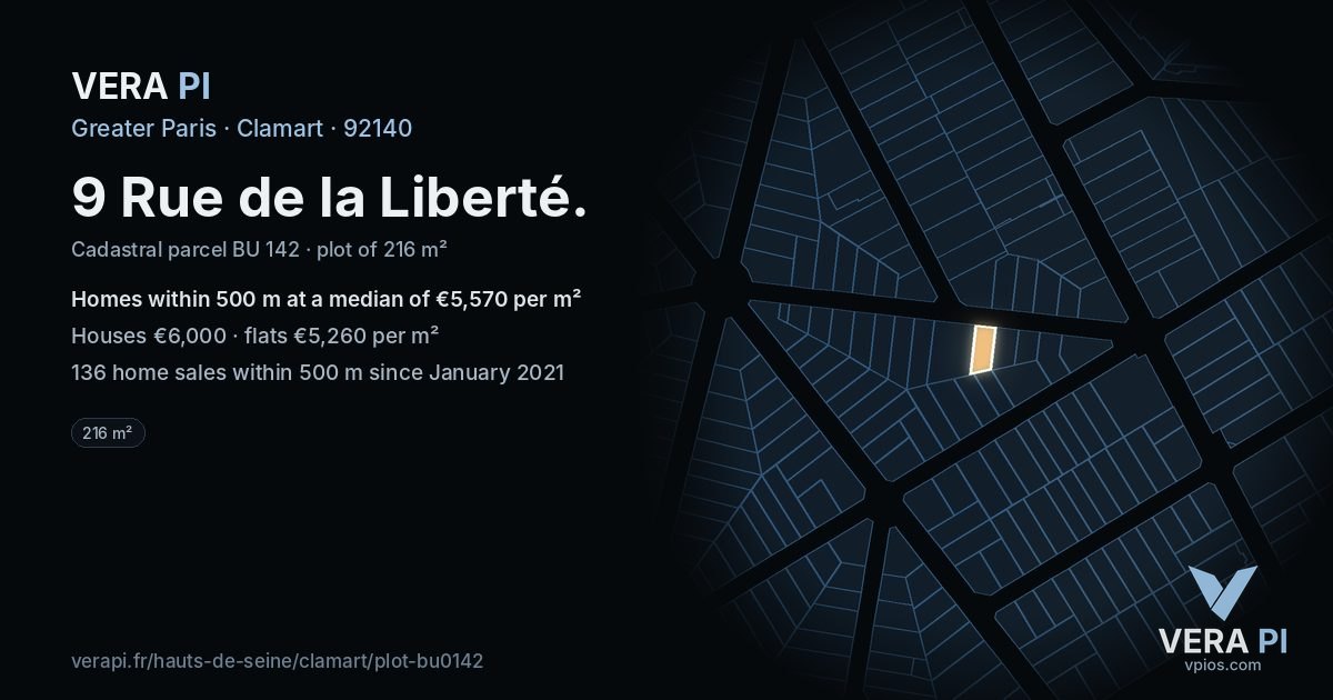 9 Rue de la Liberté, Clamart at night – the plot lit, the parcels around coloured by the prices near them