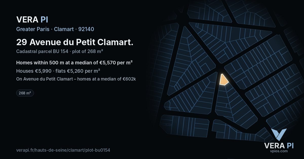 29 Avenue du Petit Clamart, Clamart at night – the plot lit, the parcels around coloured by the prices near them