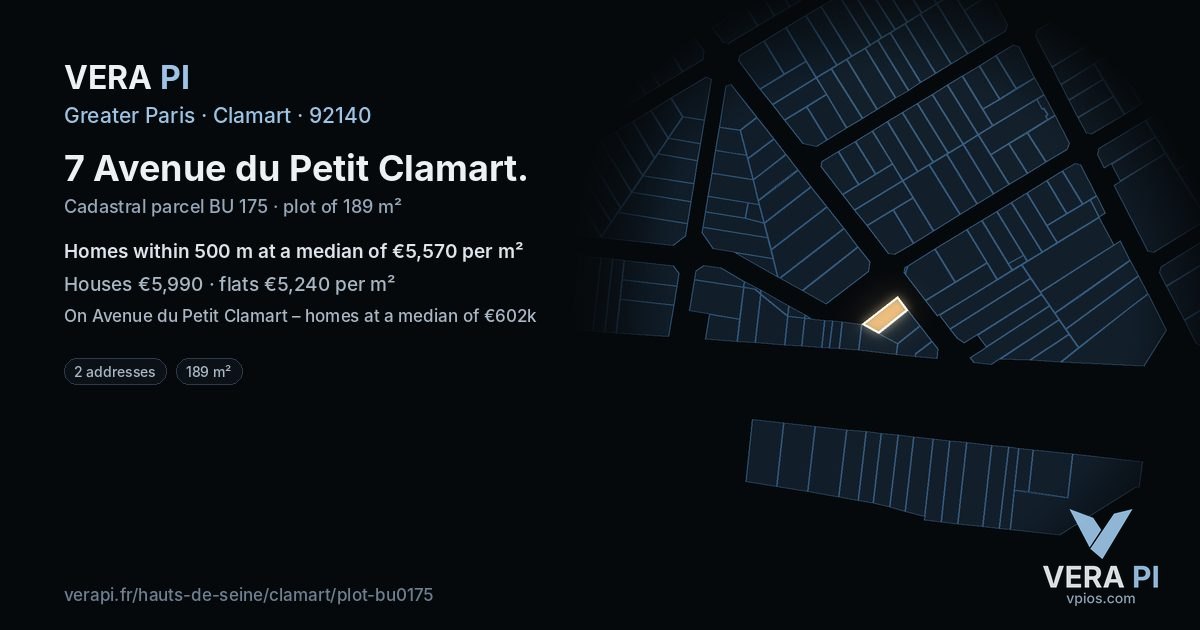 7 Avenue du Petit Clamart, Clamart at night – the plot lit, the parcels around coloured by the prices near them