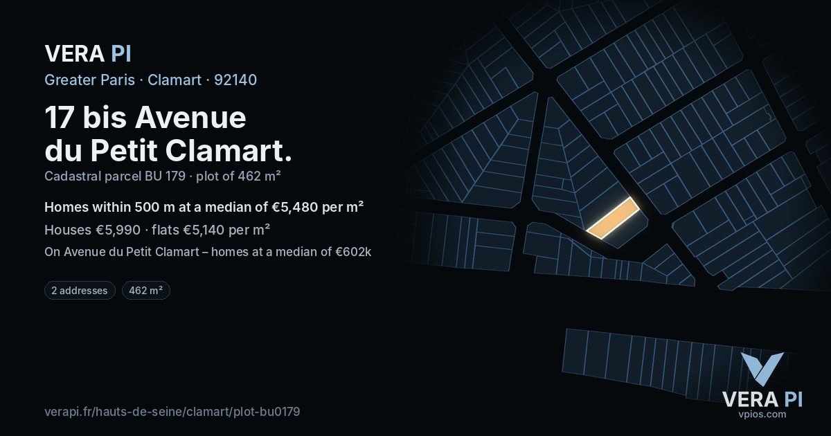 17 bis Avenue du Petit Clamart, Clamart at night – the plot lit, the parcels around coloured by the prices near them