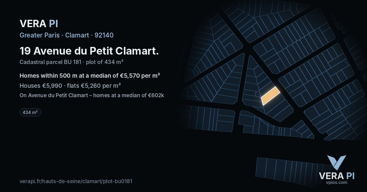 19 Avenue du Petit Clamart, Clamart at night – the plot lit, the parcels around coloured by the prices near them