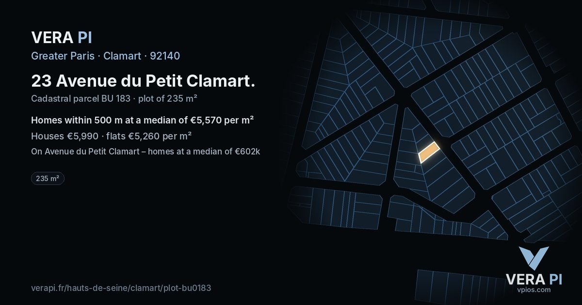 23 Avenue du Petit Clamart, Clamart at night – the plot lit, the parcels around coloured by the prices near them